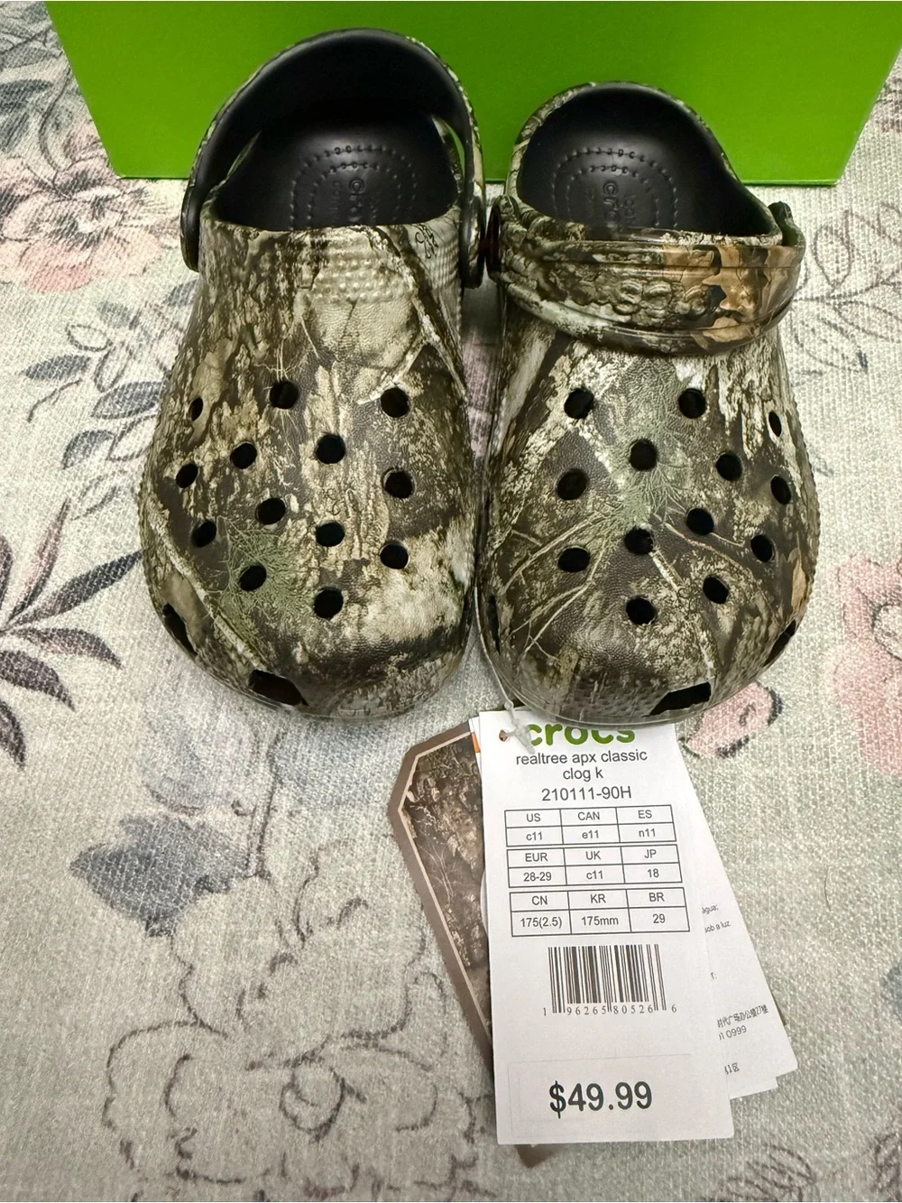 CROCS Kids Realtree Camo Classic Clog - Green/Brown